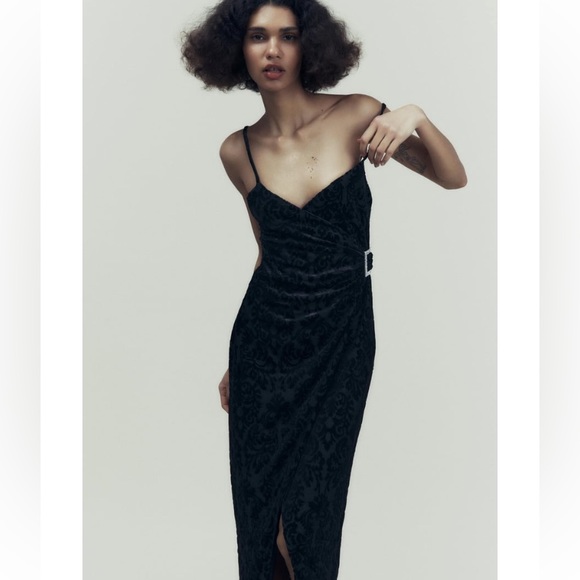 Zara Black Jacquard Dress with Rhinestone Buckle - Picture 6 of 8